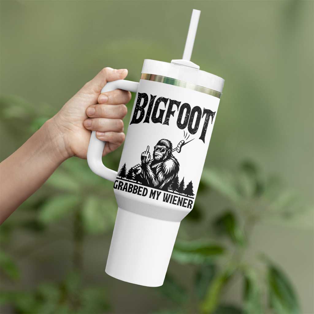 Bigfoot Grabbed My Wiener Tumbler With Handle Funny Sasquatch Camping - Wonder Print Shop