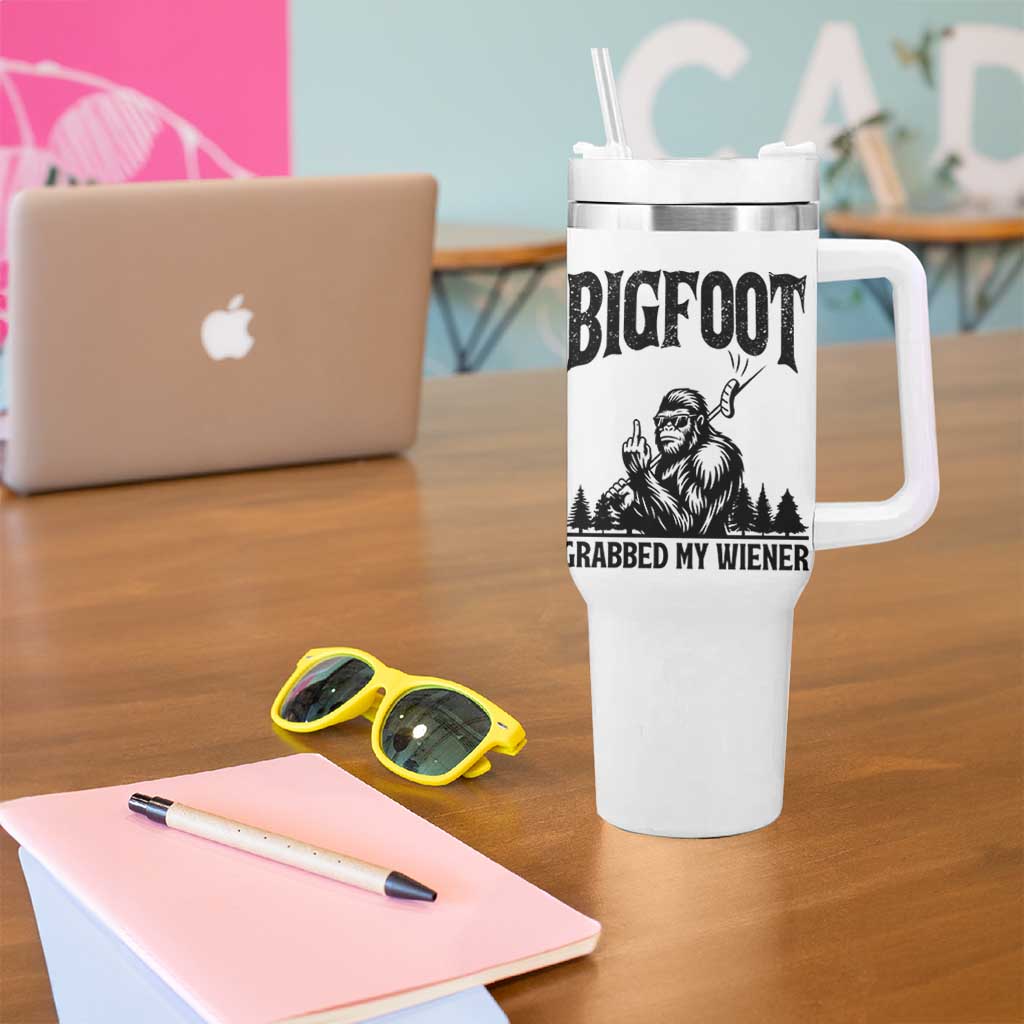 Bigfoot Grabbed My Wiener Tumbler With Handle Funny Sasquatch Camping - Wonder Print Shop