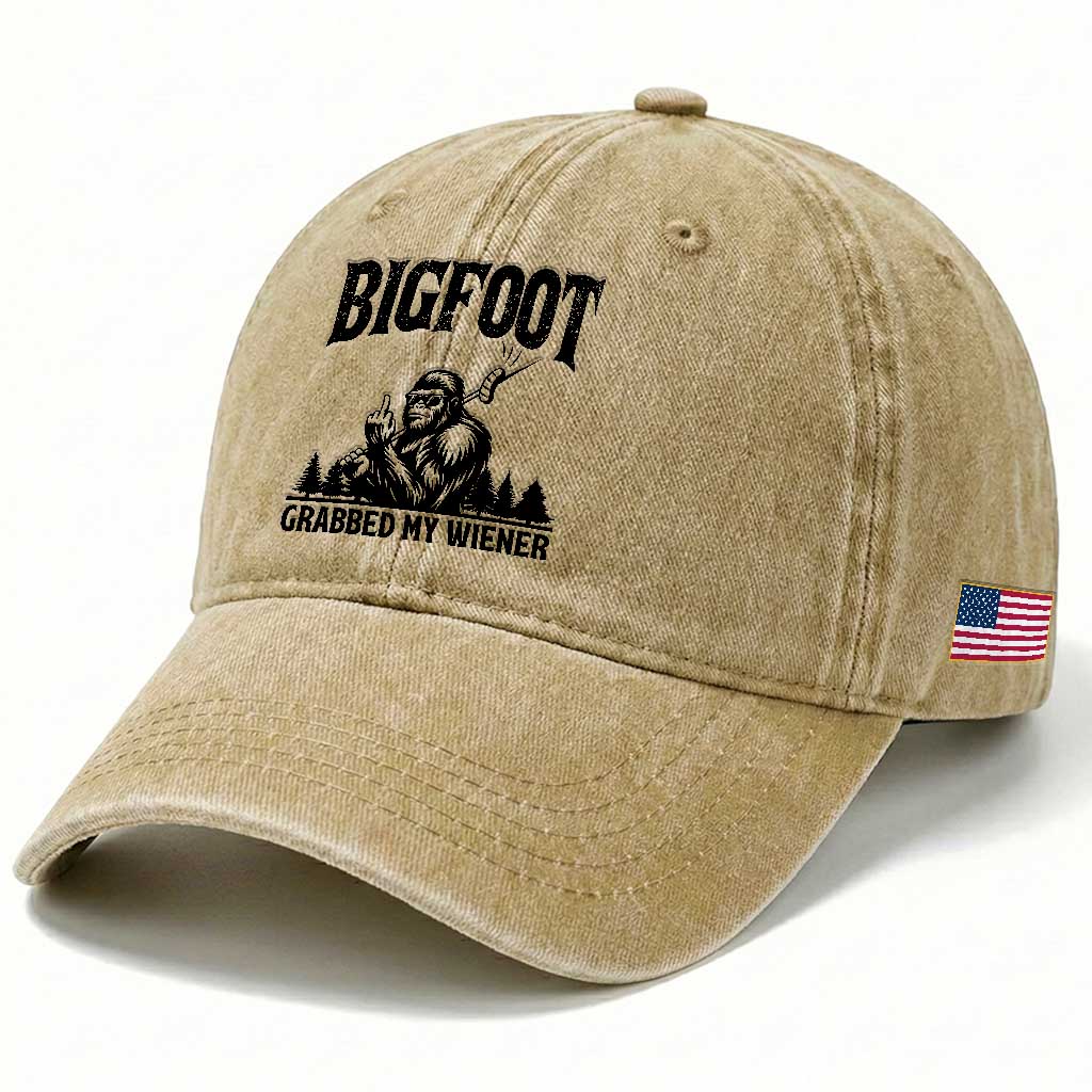 Bigfoot Grabbed My Wiener Washed Cotton Baseball Cap Funny Sasquatch Camping