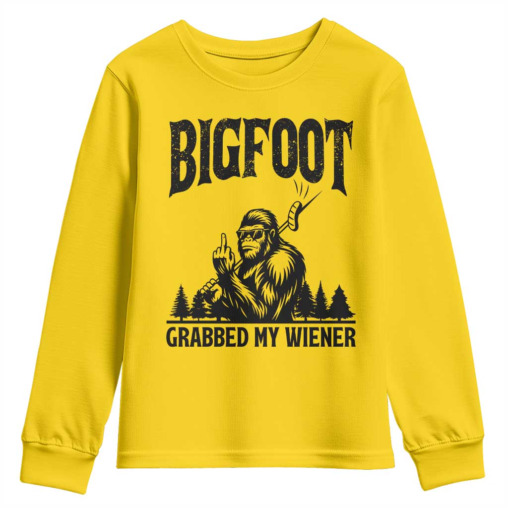 Bigfoot Grabbed My Wiener Youth Sweatshirt Funny Sasquatch Camping - Wonder Print Shop