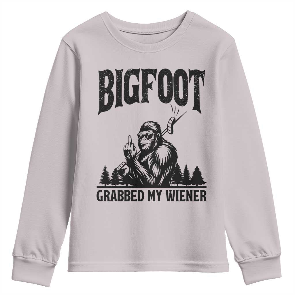 Bigfoot Grabbed My Wiener Youth Sweatshirt Funny Sasquatch Camping - Wonder Print Shop