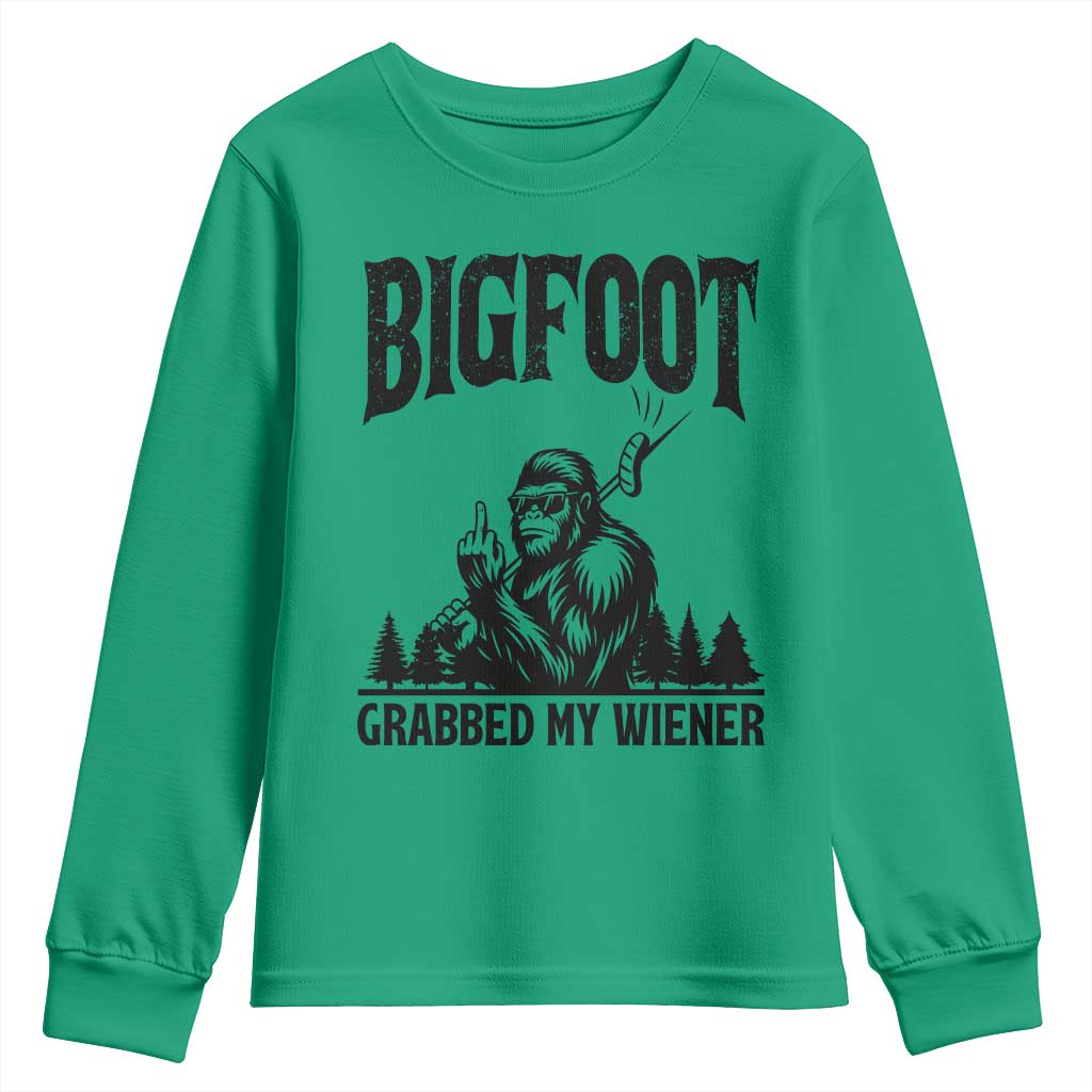 Bigfoot Grabbed My Wiener Youth Sweatshirt Funny Sasquatch Camping - Wonder Print Shop