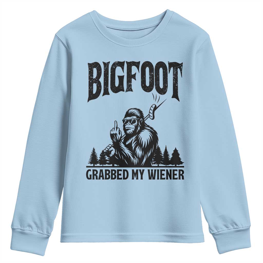 Bigfoot Grabbed My Wiener Youth Sweatshirt Funny Sasquatch Camping - Wonder Print Shop