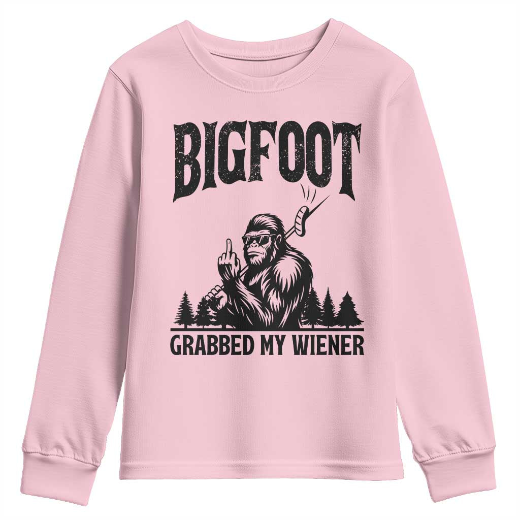 Bigfoot Grabbed My Wiener Youth Sweatshirt Funny Sasquatch Camping - Wonder Print Shop