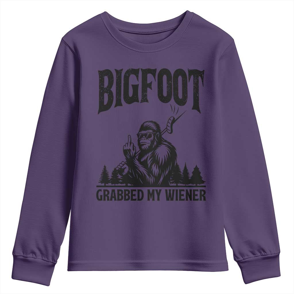Bigfoot Grabbed My Wiener Youth Sweatshirt Funny Sasquatch Camping - Wonder Print Shop
