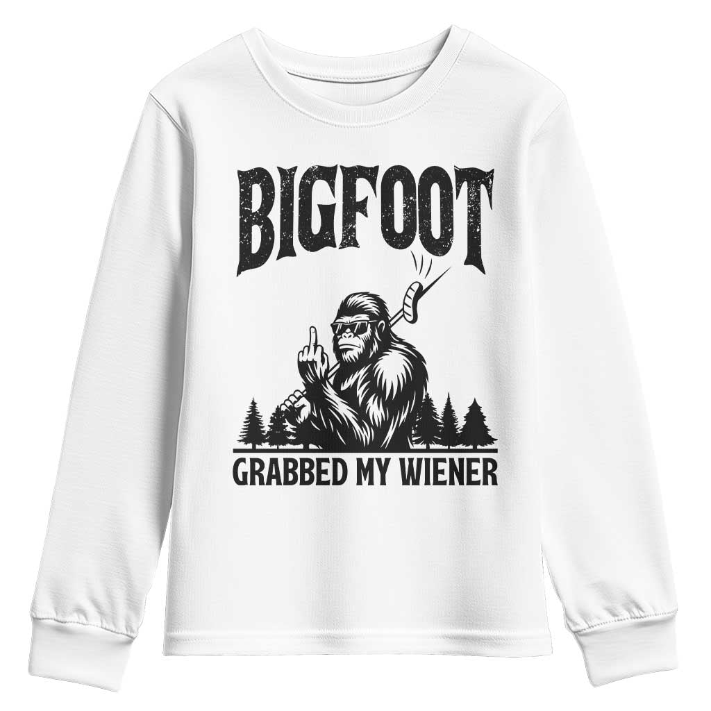 Bigfoot Grabbed My Wiener Youth Sweatshirt Funny Sasquatch Camping - Wonder Print Shop