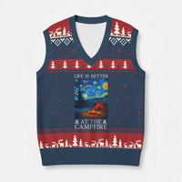 Funny Camping V-Neck Knit Sweater Vest Life Is Better At The Campfire - Wonder Print Shop