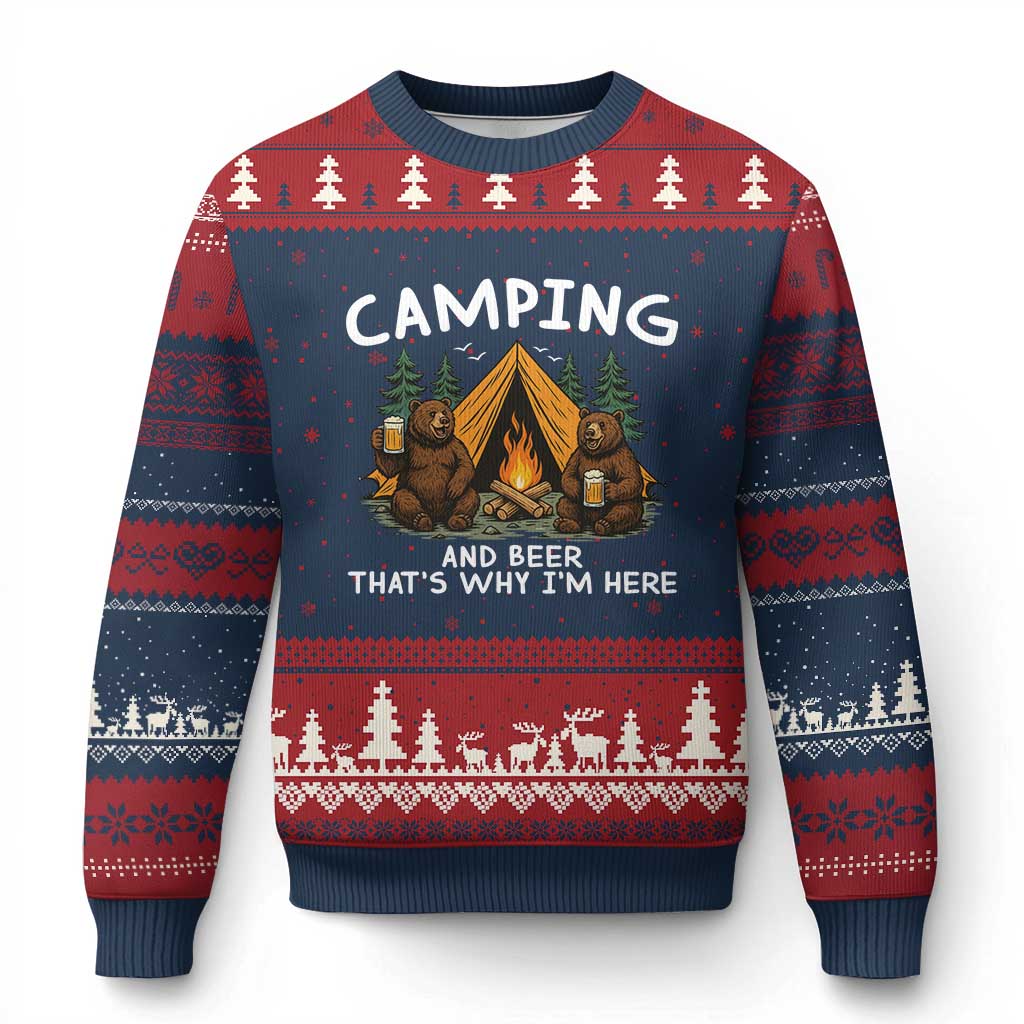 Funny Camping Beer Ugly Christmas Sweater Bear Drinking Lover Gift - Wonder Print Shop
