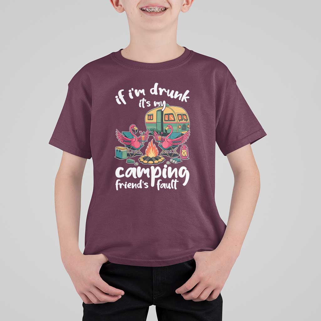 Funny Flamingo Camping T Shirt For Kid If I Am Drunk It Is My Friend Fault - Wonder Print Shop