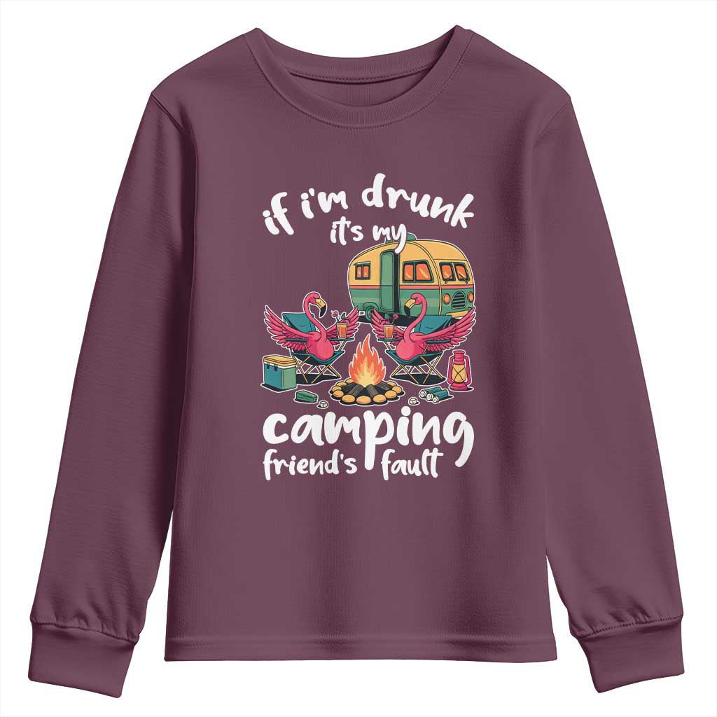 Funny Flamingo Camping Youth Sweatshirt If I Am Drunk It Is My Friend Fault - Wonder Print Shop