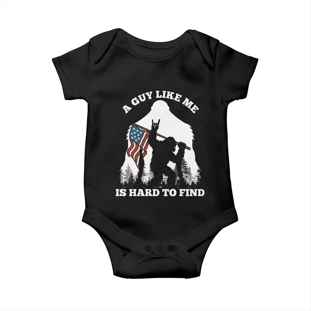 Bigfoot Patriotic American Flag Baby Onesie Funny Sasquatch A Guy Like Me Is Hard To Find - Wonder Print Shop