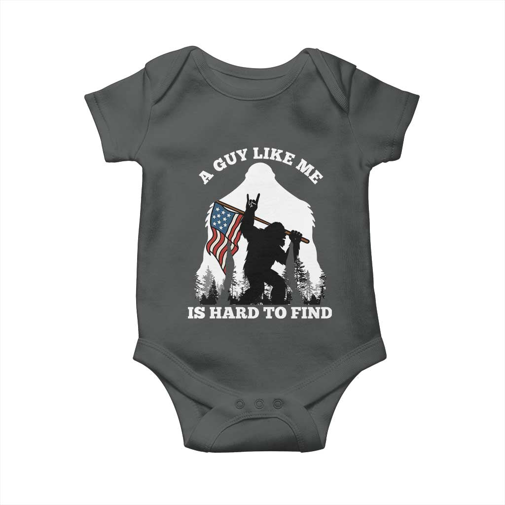 Bigfoot Patriotic American Flag Baby Onesie Funny Sasquatch A Guy Like Me Is Hard To Find - Wonder Print Shop
