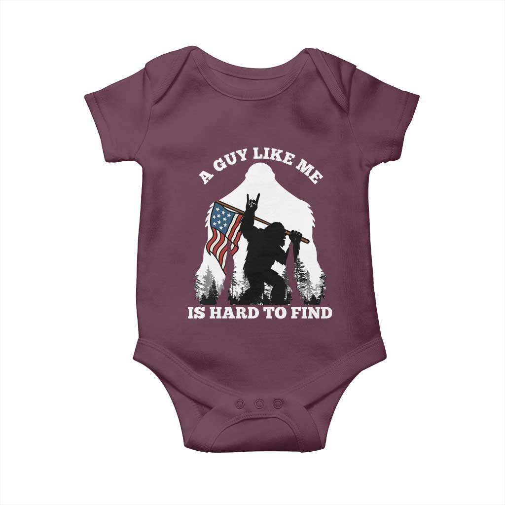 Bigfoot Patriotic American Flag Baby Onesie Funny Sasquatch A Guy Like Me Is Hard To Find - Wonder Print Shop