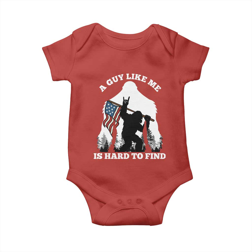 Bigfoot Patriotic American Flag Baby Onesie Funny Sasquatch A Guy Like Me Is Hard To Find - Wonder Print Shop