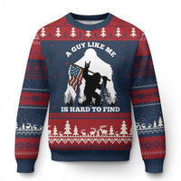 Bigfoot Patriotic American Flag Ugly Christmas Sweater Funny Sasquatch A Guy Like Me Is Hard To Find - Wonder Print Shop
