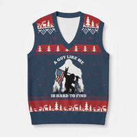 Bigfoot Patriotic American Flag V-Neck Knit Sweater Vest Funny Sasquatch A Guy Like Me Is Hard To Find - Wonder Print Shop