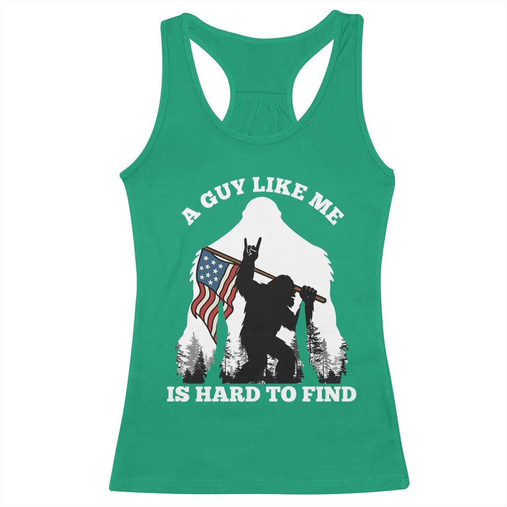 Bigfoot Patriotic American Flag Racerback Tank Top Funny Sasquatch A Guy Like Me Is Hard To Find - Wonder Print Shop
