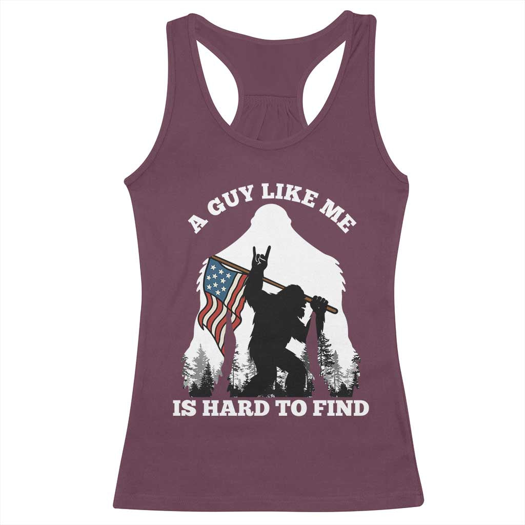 Bigfoot Patriotic American Flag Racerback Tank Top Funny Sasquatch A Guy Like Me Is Hard To Find - Wonder Print Shop