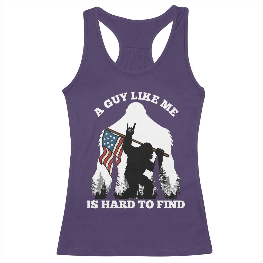 Bigfoot Patriotic American Flag Racerback Tank Top Funny Sasquatch A Guy Like Me Is Hard To Find - Wonder Print Shop
