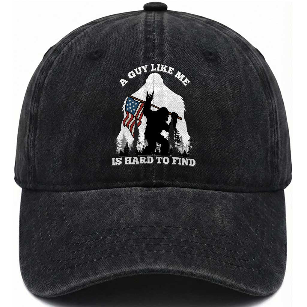 Bigfoot Patriotic American Flag Washed Cotton Baseball Cap Funny Sasquatch A Guy Like Me Is Hard To Find