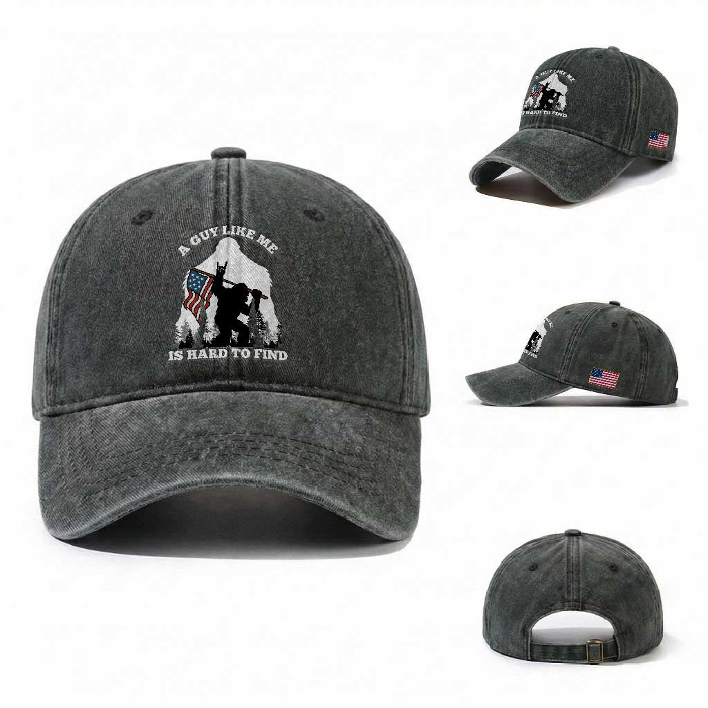 Bigfoot Patriotic American Flag Washed Cotton Baseball Cap Funny Sasquatch A Guy Like Me Is Hard To Find