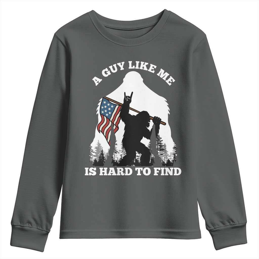 Bigfoot Patriotic American Flag Youth Sweatshirt Funny Sasquatch A Guy Like Me Is Hard To Find - Wonder Print Shop