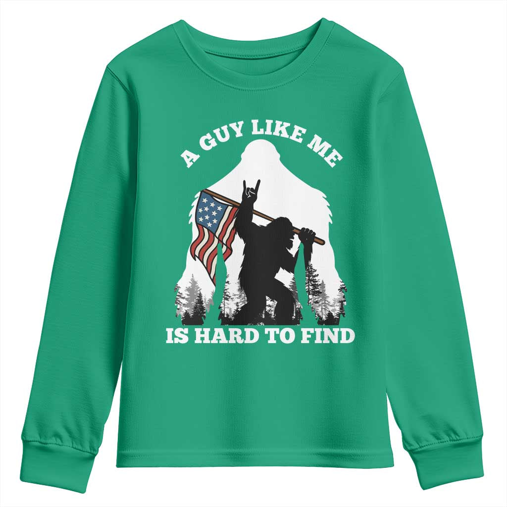 Bigfoot Patriotic American Flag Youth Sweatshirt Funny Sasquatch A Guy Like Me Is Hard To Find - Wonder Print Shop
