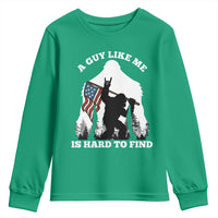 Bigfoot Patriotic American Flag Youth Sweatshirt Funny Sasquatch A Guy Like Me Is Hard To Find - Wonder Print Shop