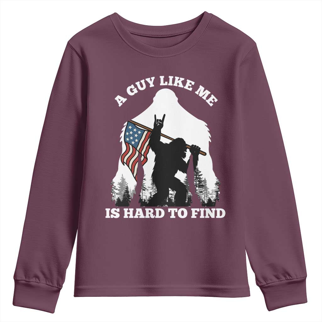 Bigfoot Patriotic American Flag Youth Sweatshirt Funny Sasquatch A Guy Like Me Is Hard To Find - Wonder Print Shop