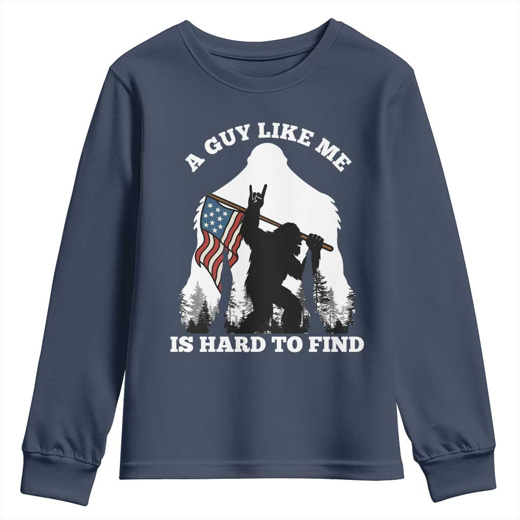 Bigfoot Patriotic American Flag Youth Sweatshirt Funny Sasquatch A Guy Like Me Is Hard To Find - Wonder Print Shop