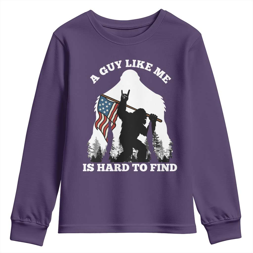 Bigfoot Patriotic American Flag Youth Sweatshirt Funny Sasquatch A Guy Like Me Is Hard To Find - Wonder Print Shop