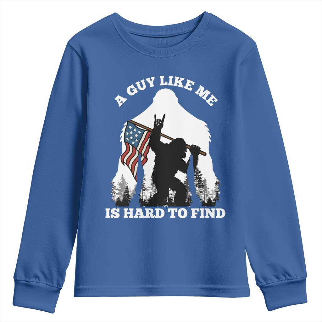 Bigfoot Patriotic American Flag Youth Sweatshirt Funny Sasquatch A Guy Like Me Is Hard To Find - Wonder Print Shop