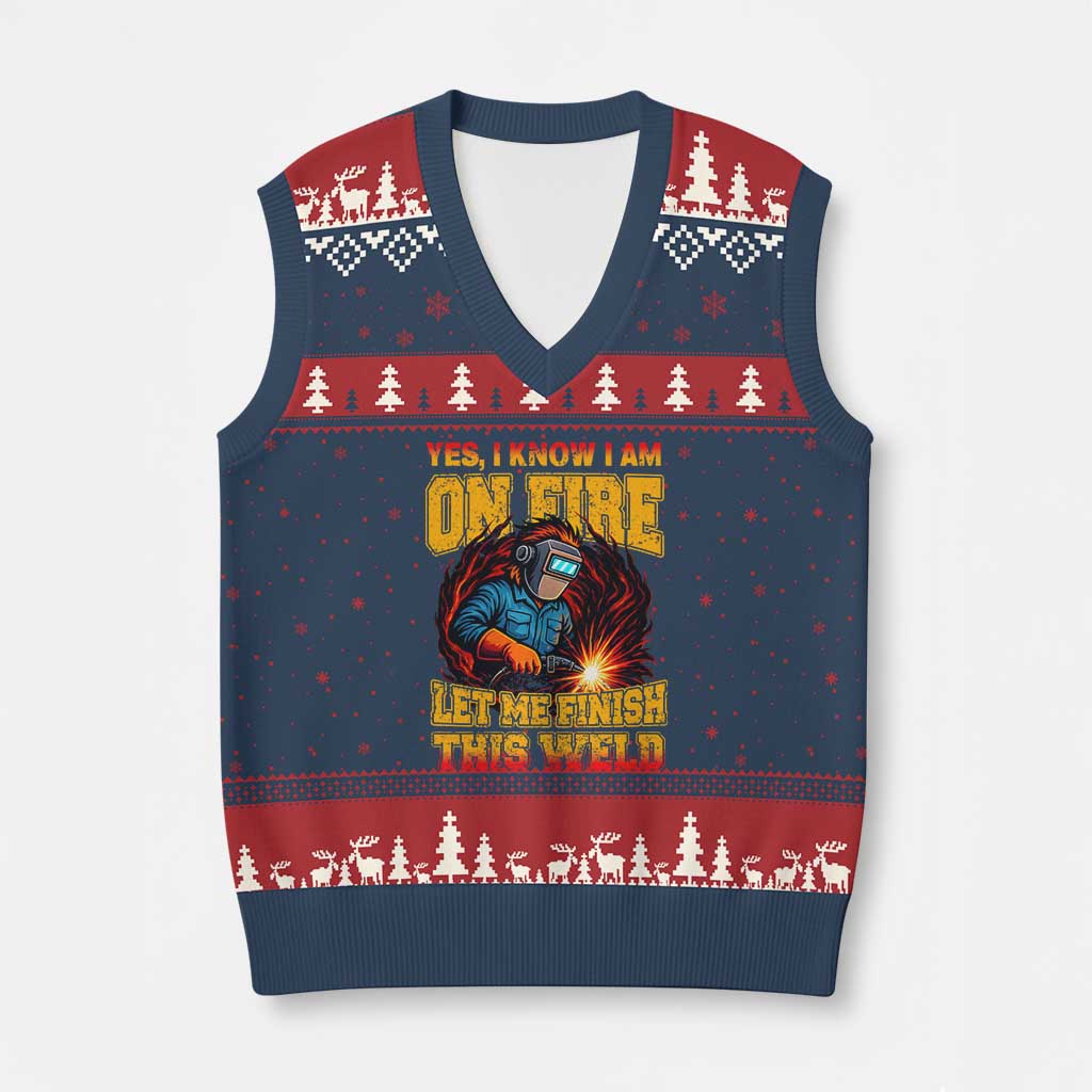 Funny Welding Bigfoot V-Neck Knit Sweater Vest Cryptid Welder Sasquatch - Wonder Print Shop
