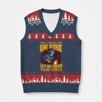 Funny Welding Bigfoot V-Neck Knit Sweater Vest Cryptid Welder Sasquatch - Wonder Print Shop