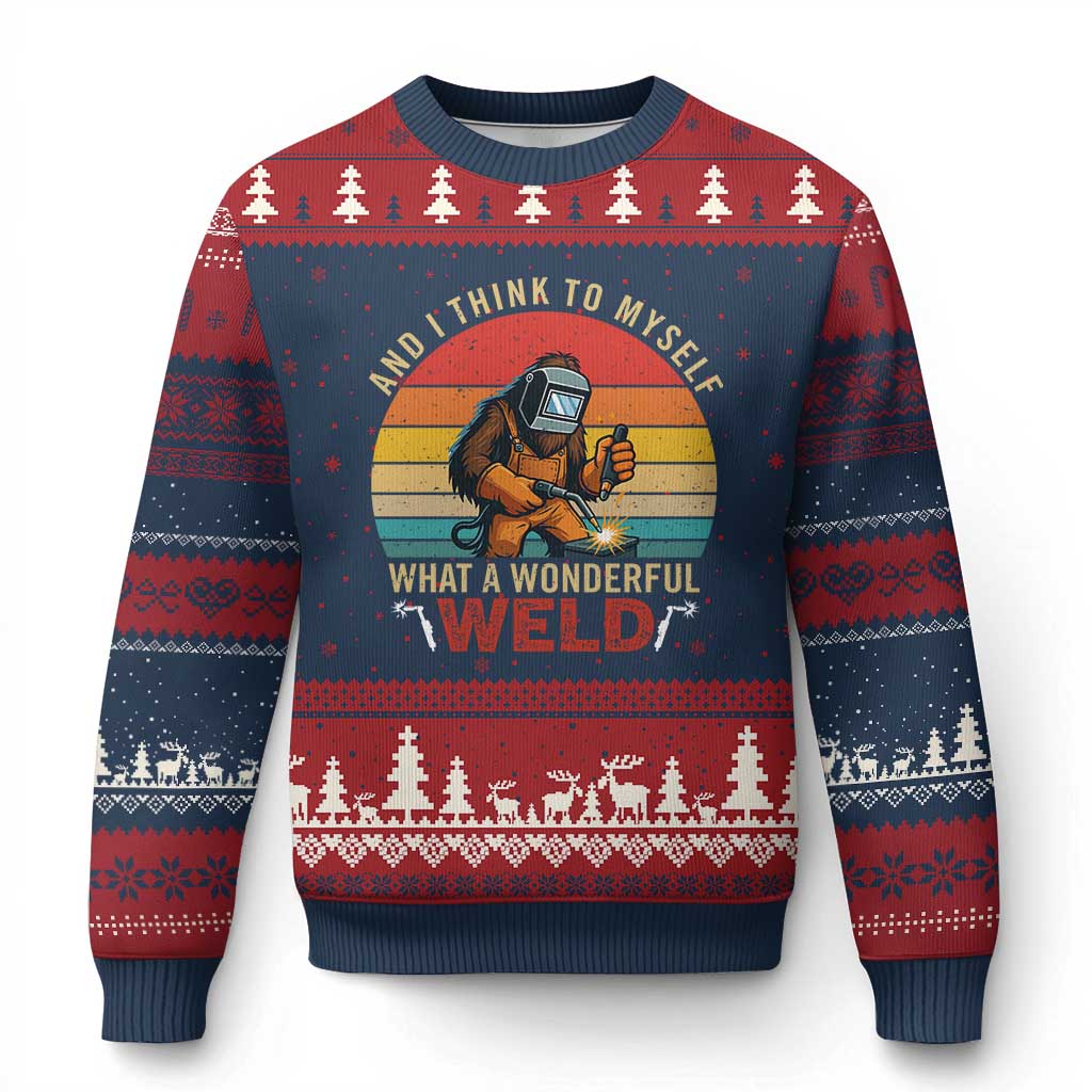 Funny Welding Bigfoot Ugly Christmas Sweater And I Think To Myself What A Wonderful Weld - Wonder Print Shop