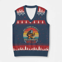 Funny Welding Bigfoot V-Neck Knit Sweater Vest And I Think To Myself What A Wonderful Weld - Wonder Print Shop