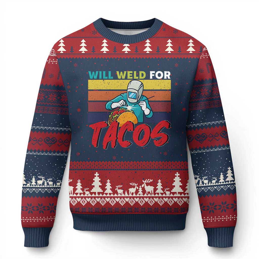 Funny Welding Ugly Christmas Sweater Will Weld For Tacos - Wonder Print Shop