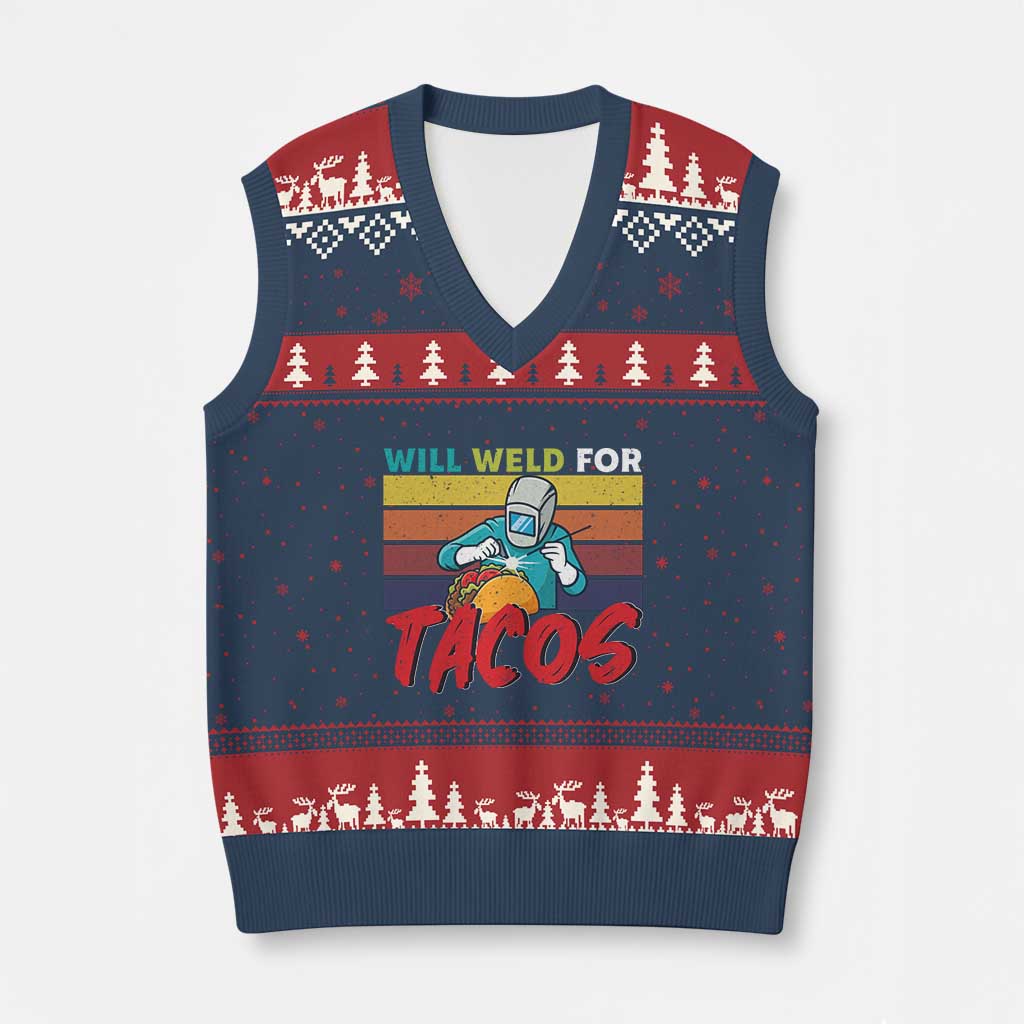 Funny Welding V-Neck Knit Sweater Vest Will Weld For Tacos - Wonder Print Shop