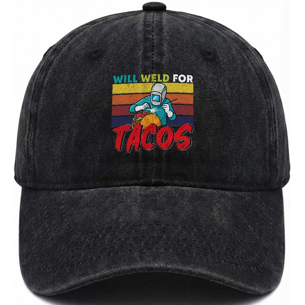 Funny Welding Washed Cotton Baseball Cap Will Weld For Tacos