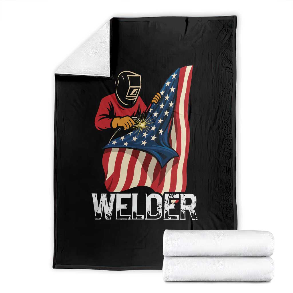 Welder Patriotic American Flag Throw Blanket - Wonder Print Shop