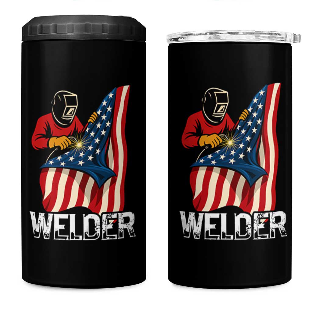 Welder Patriotic American Flag 4 in 1 Can Cooler Tumbler - Wonder Print Shop