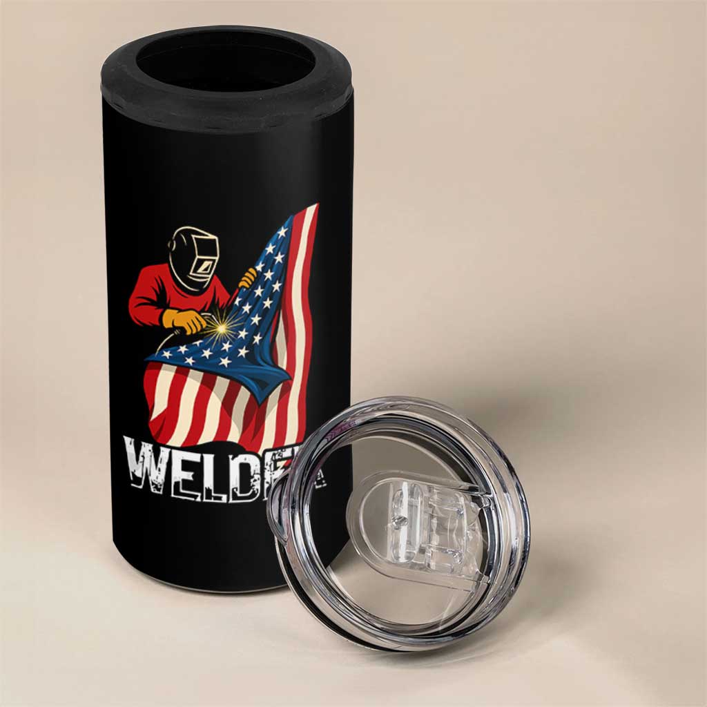 Welder Patriotic American Flag 4 in 1 Can Cooler Tumbler - Wonder Print Shop