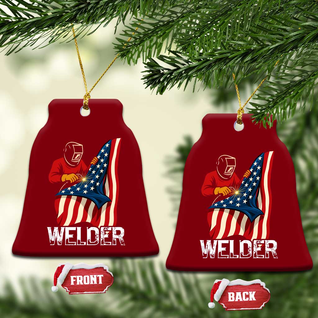 Welder Patriotic American Flag Ceramic Ornament - Wonder Print Shop