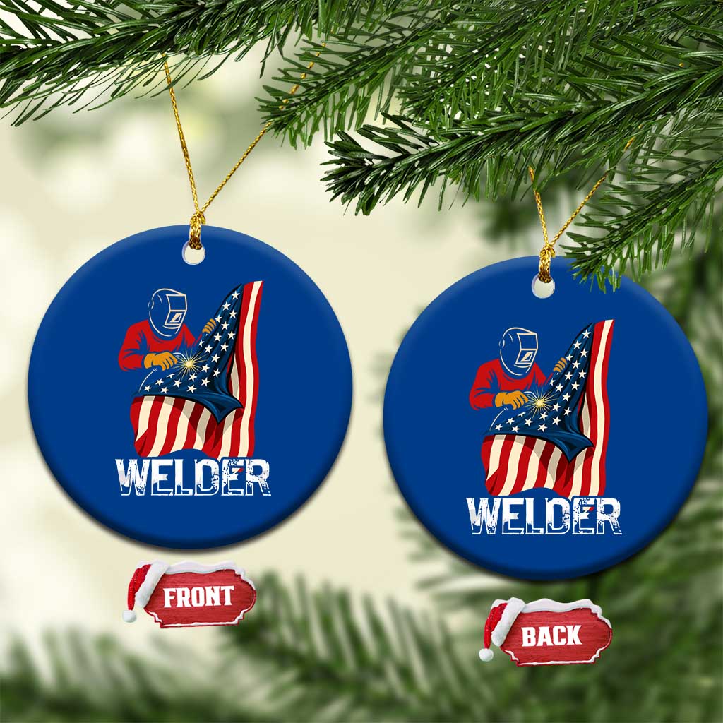 Welder Patriotic American Flag Ceramic Ornament - Wonder Print Shop