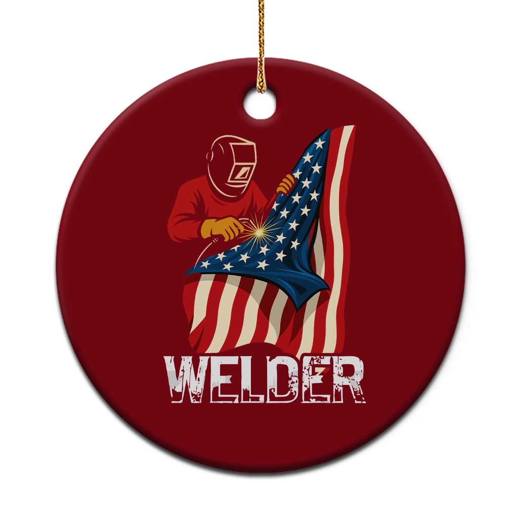 Welder Patriotic American Flag Ceramic Ornament - Wonder Print Shop