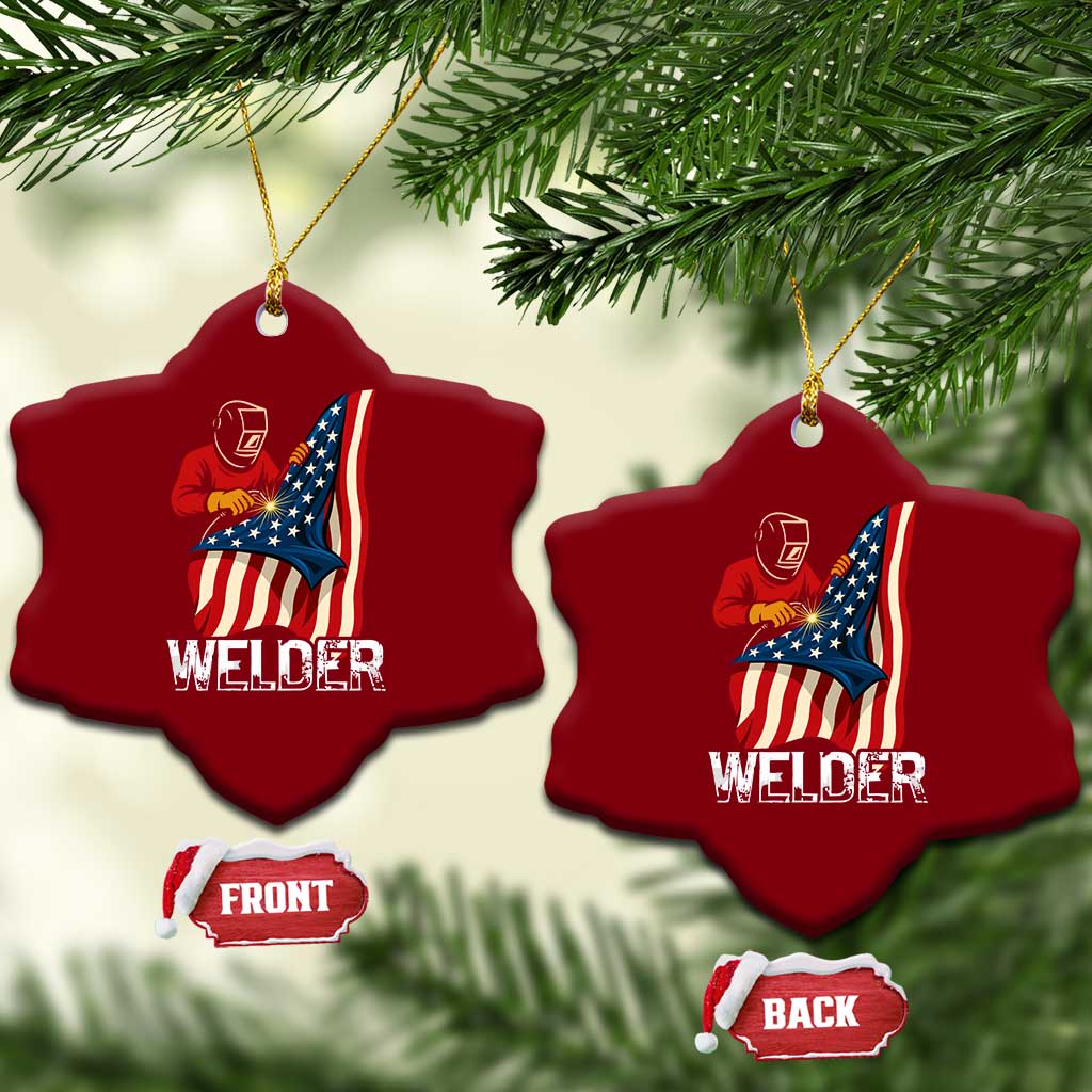 Welder Patriotic American Flag Ceramic Ornament - Wonder Print Shop