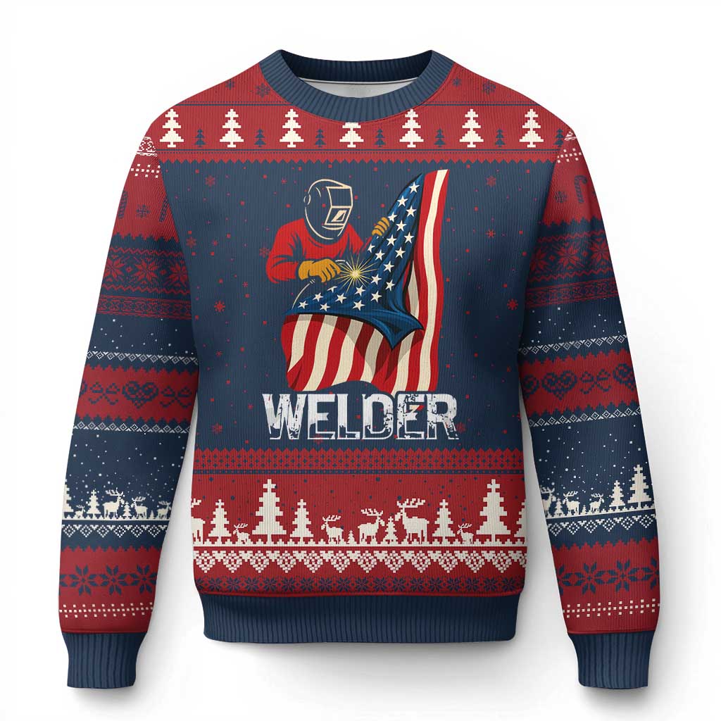 Welder Patriotic American Flag Ugly Christmas Sweater - Wonder Print Shop