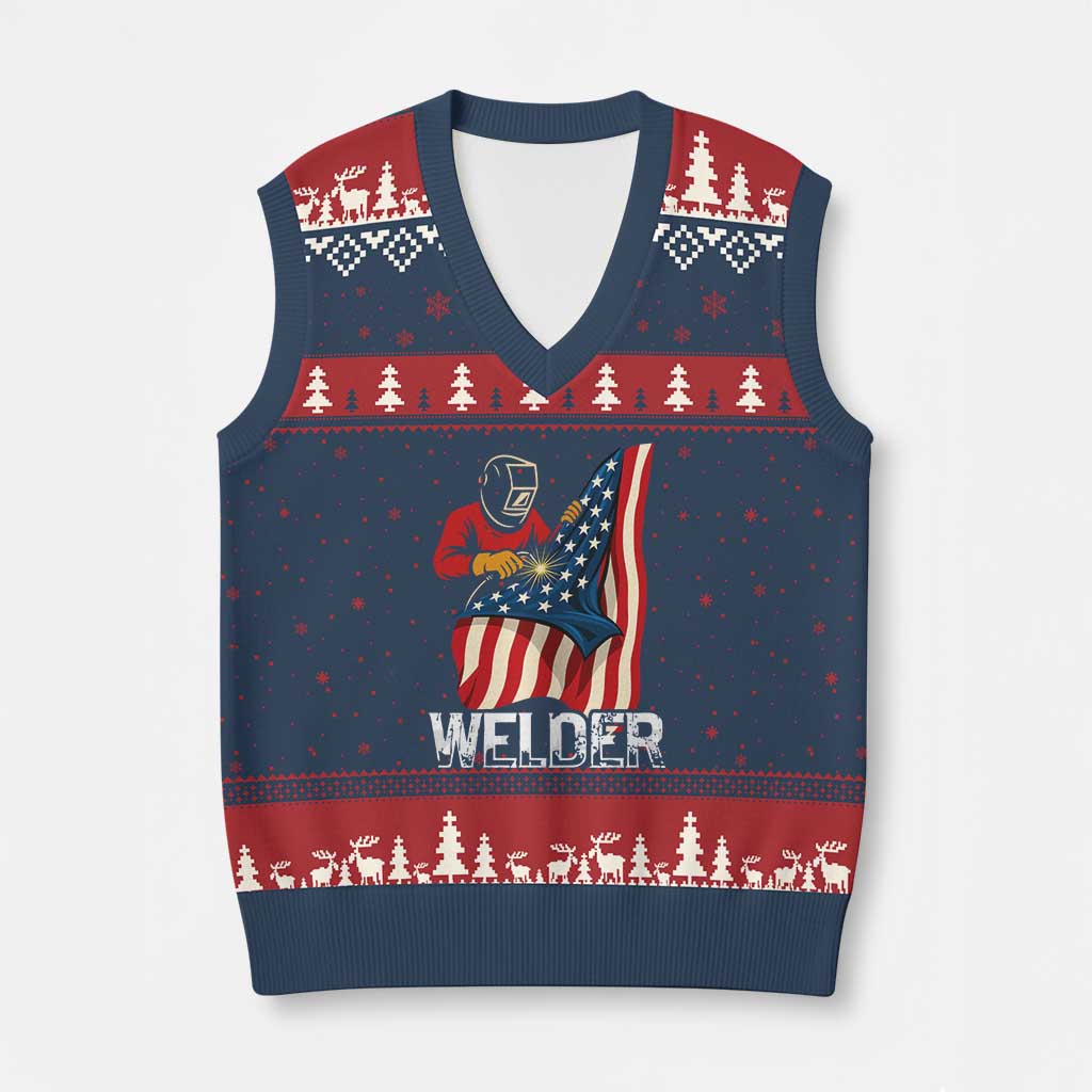 Welder Patriotic American Flag V-Neck Knit Sweater Vest - Wonder Print Shop