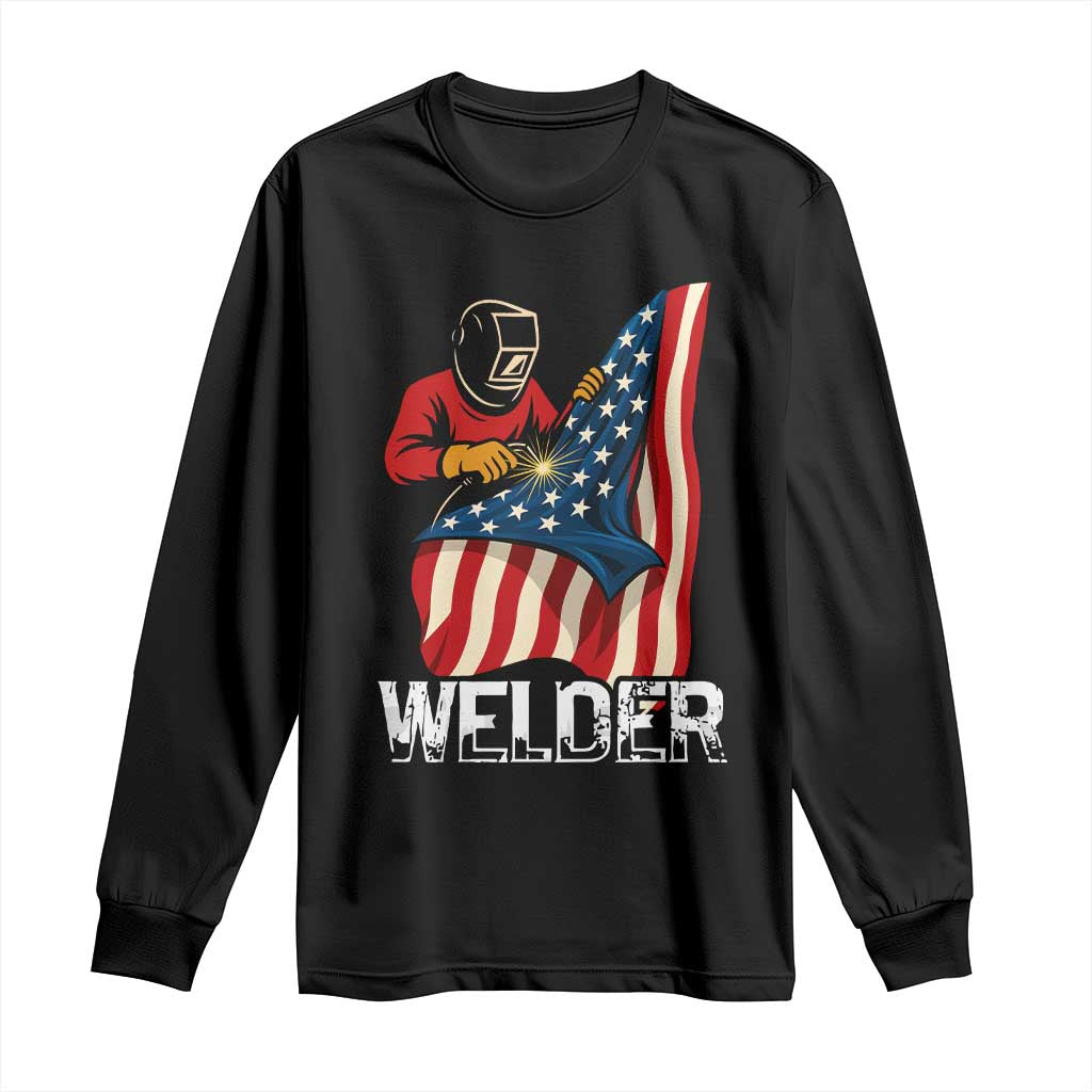 Welder Patriotic American Flag Long Sleeve Shirt - Wonder Print Shop