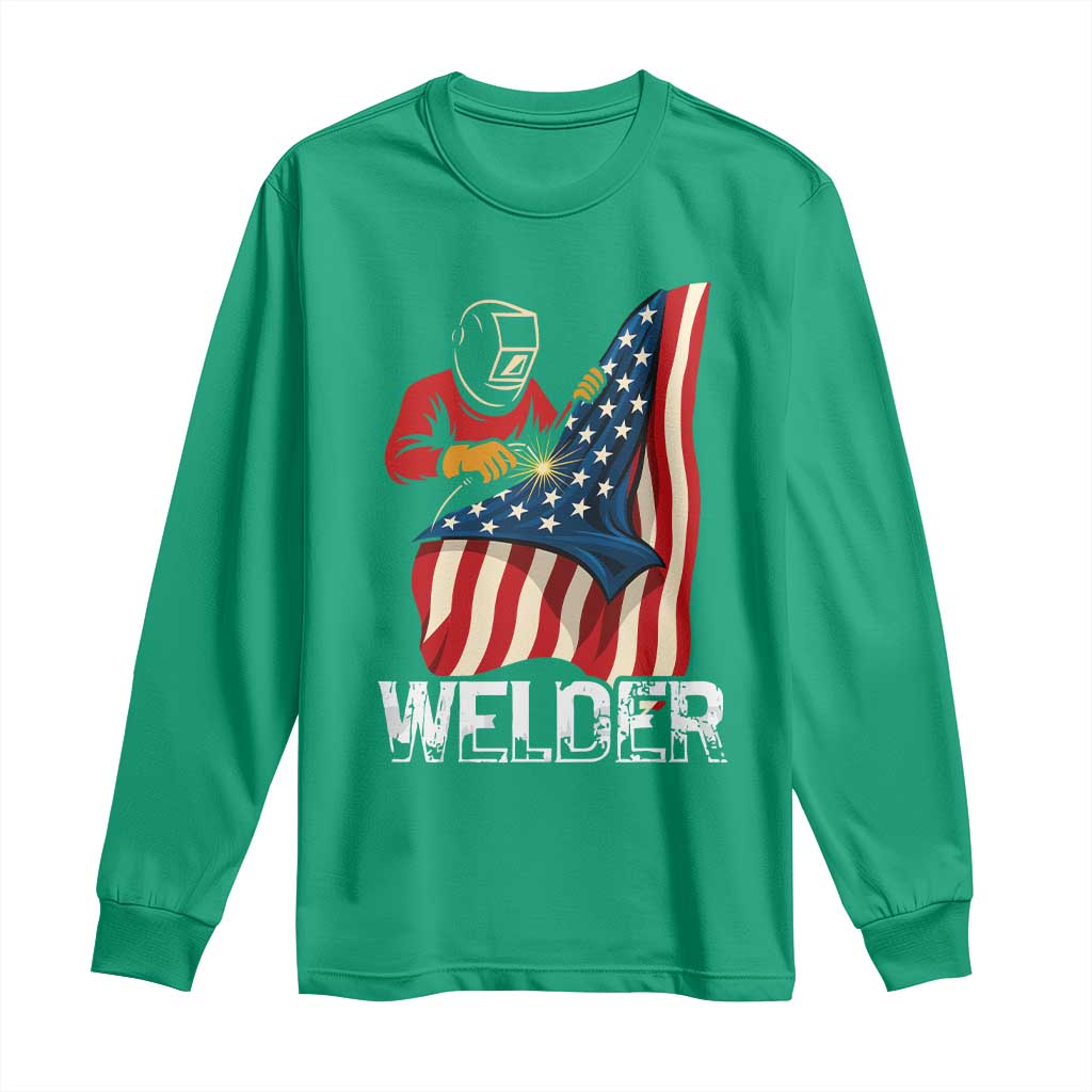 Welder Patriotic American Flag Long Sleeve Shirt - Wonder Print Shop